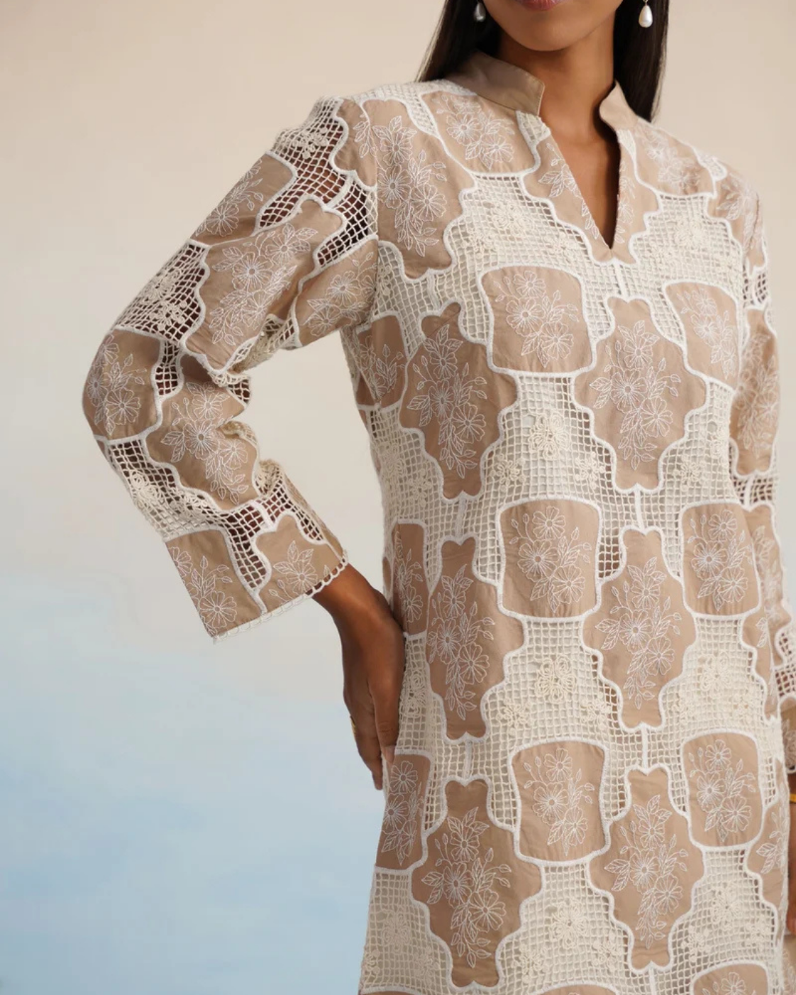 The Sahara Geometric Lace Shift Mini Dress