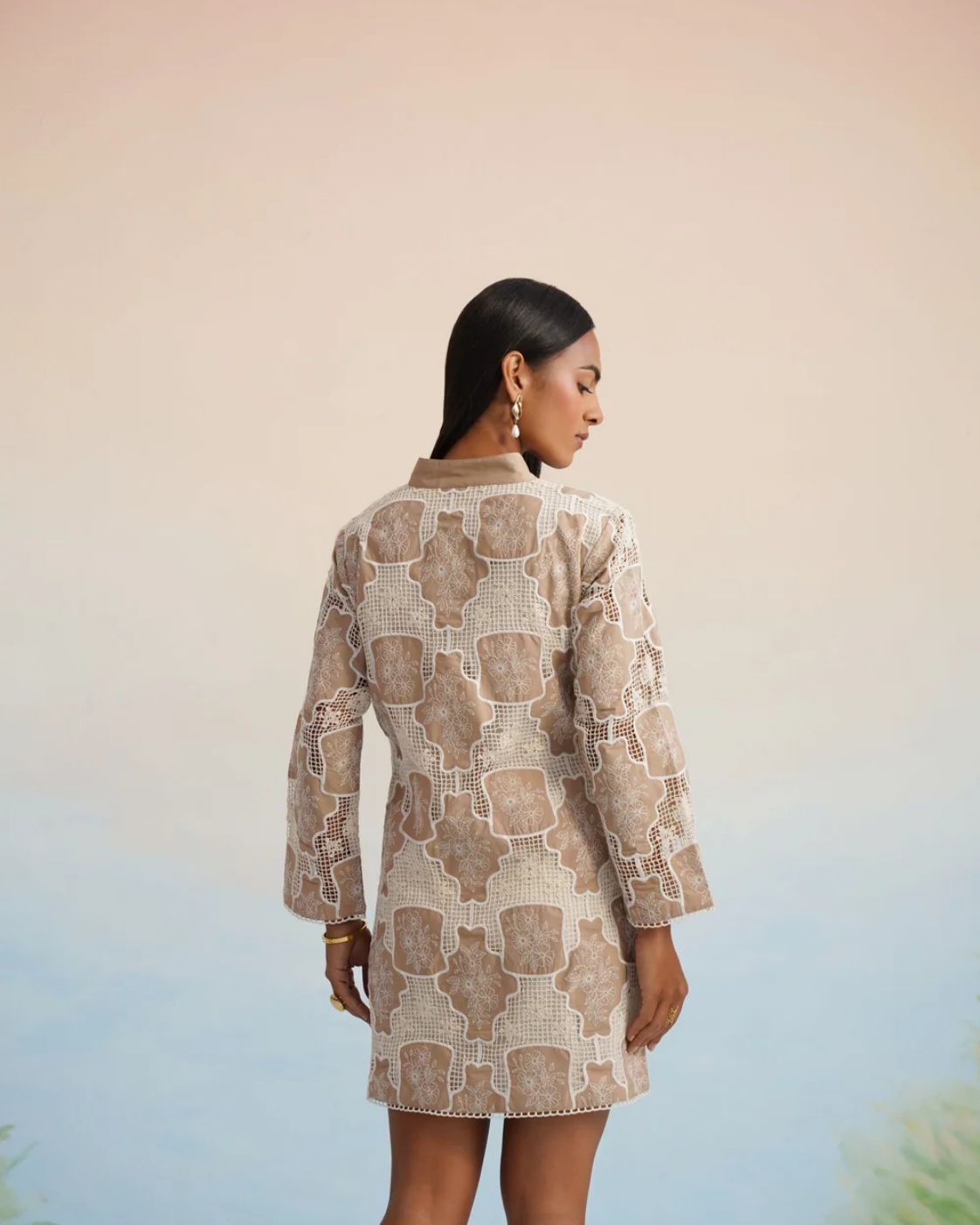 The Sahara Geometric Lace Shift Mini Dress