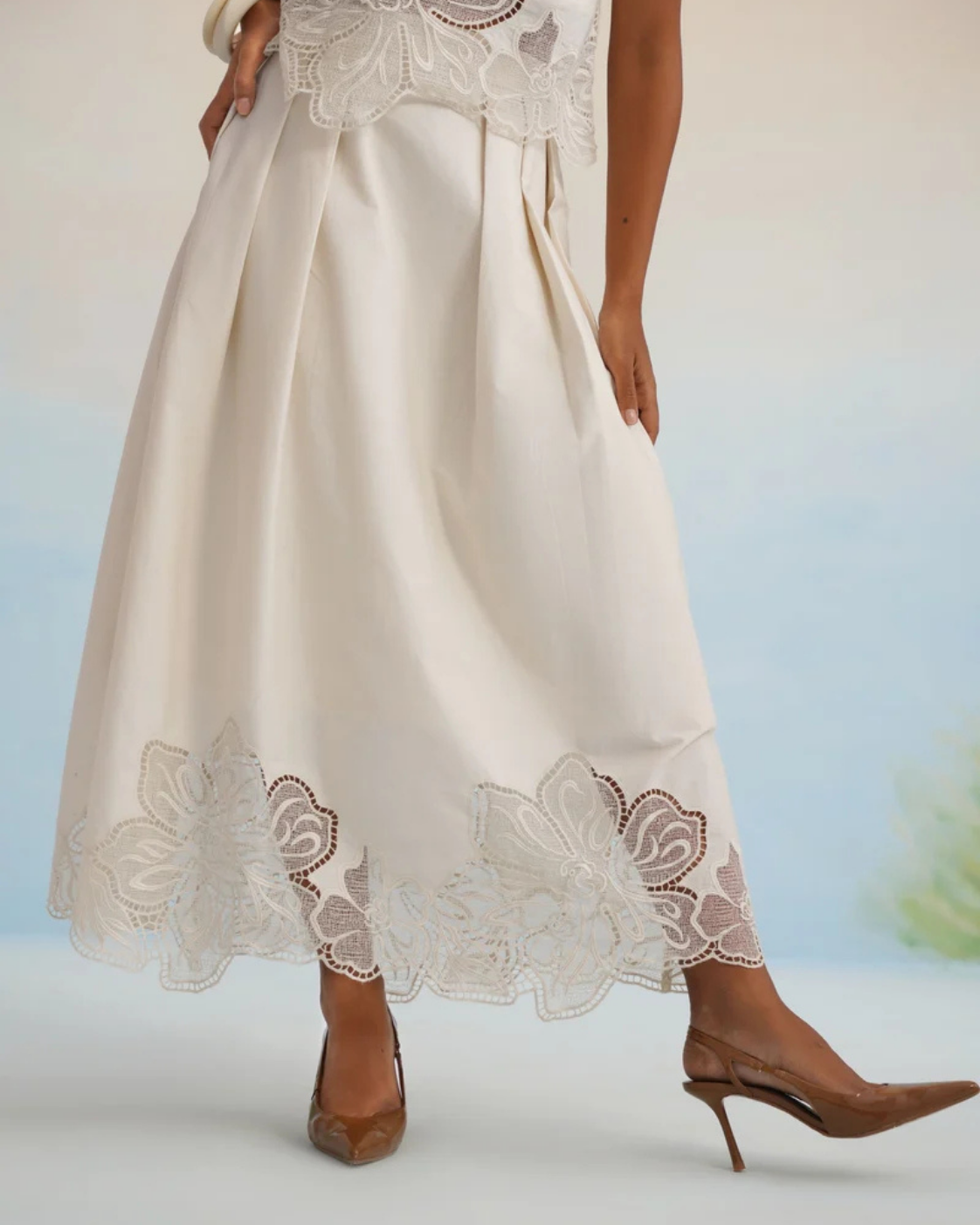 The Alabaster Floral Cutwork Pleated Dress