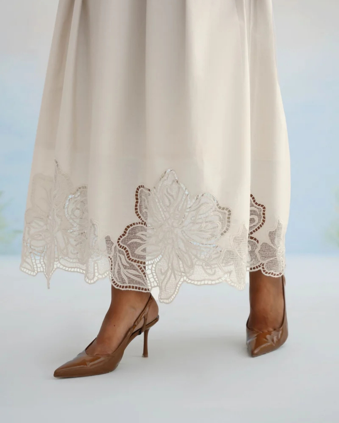 The Alabaster Floral Cutwork Pleated Dress