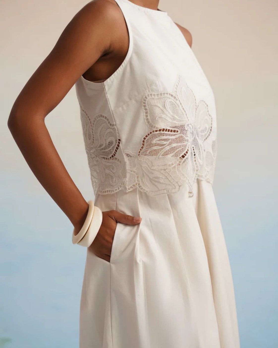 The Alabaster Floral Cutwork Pleated Dress