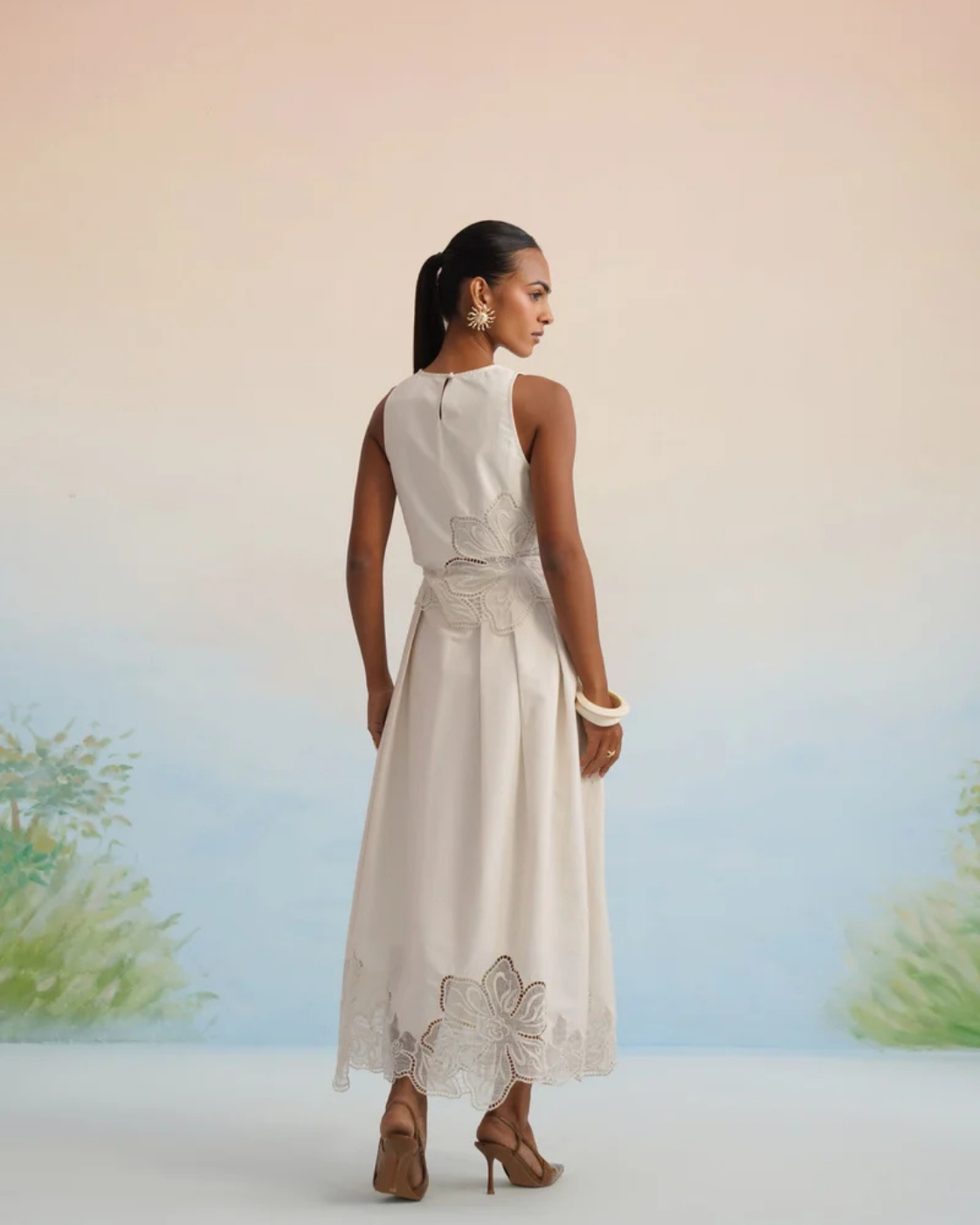 The Alabaster Floral Cutwork Pleated Dress