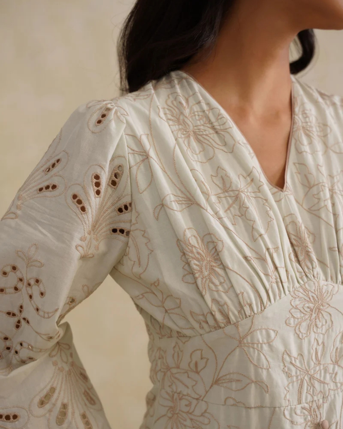 The Mint Blossom Embroidered V-Neck Dress
