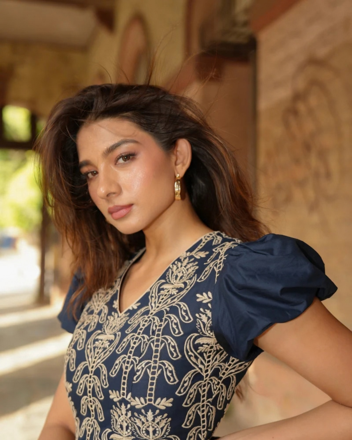 Natasha Bharadwaj in The Midnight Fleur Embroidered Mini Dress