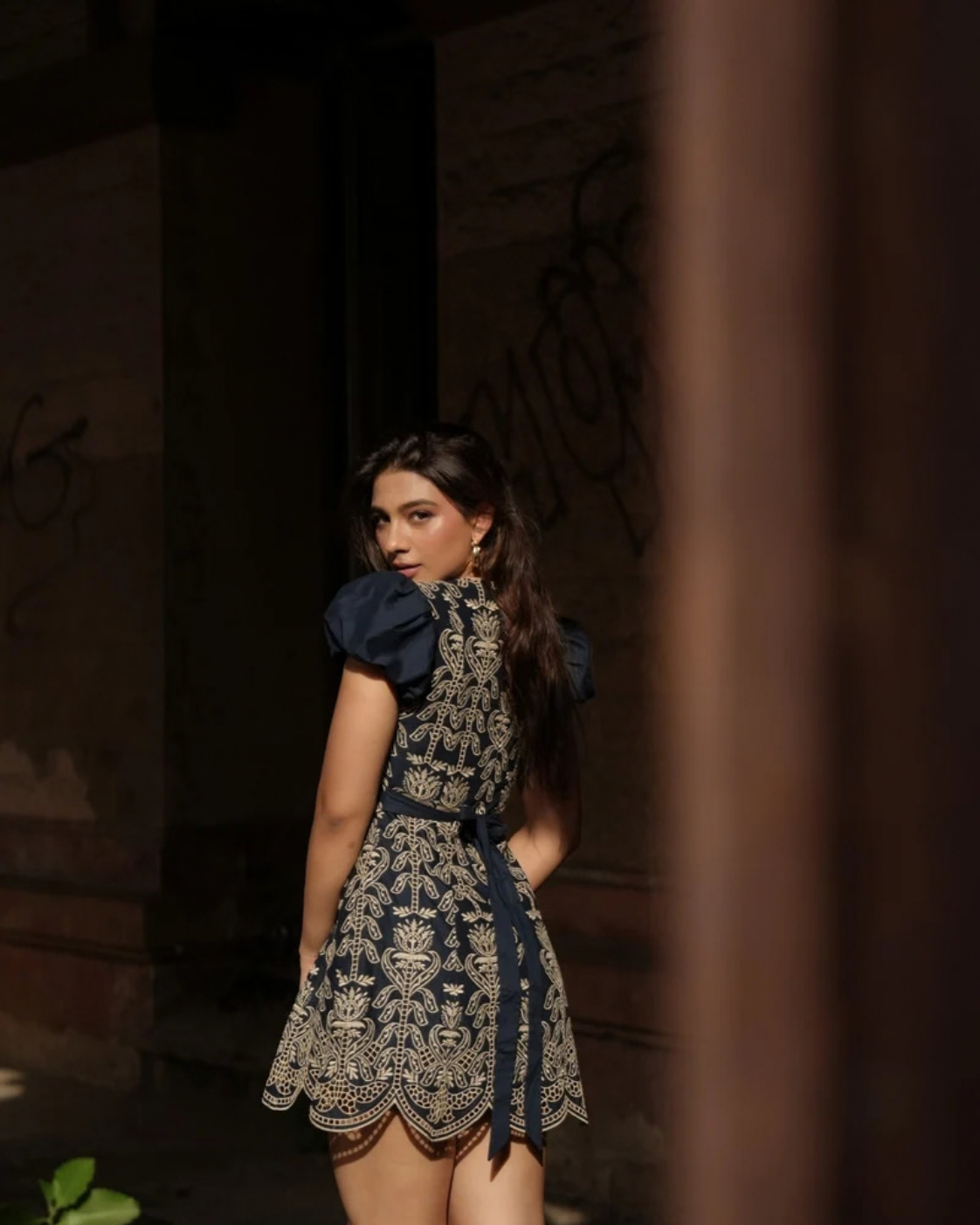 Natasha Bharadwaj in The Midnight Fleur Embroidered Mini Dress