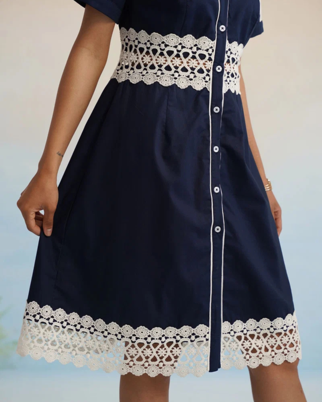 The Navy Bloom Lace Shirt Dress