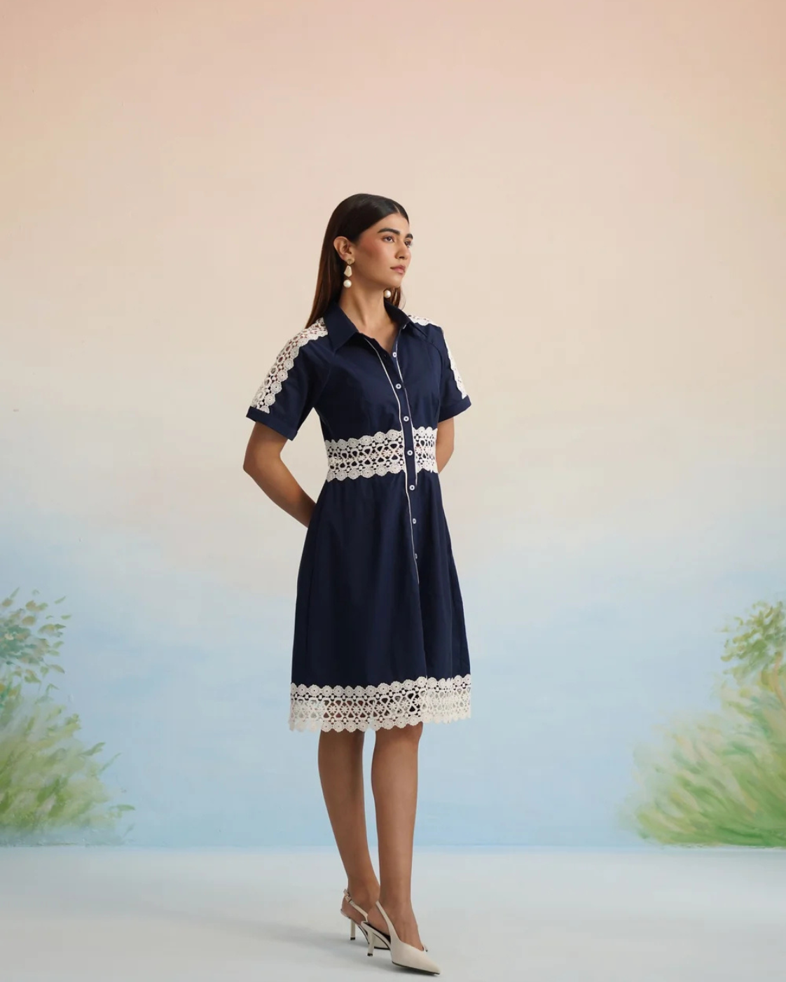 The Navy Bloom Lace Shirt Dress