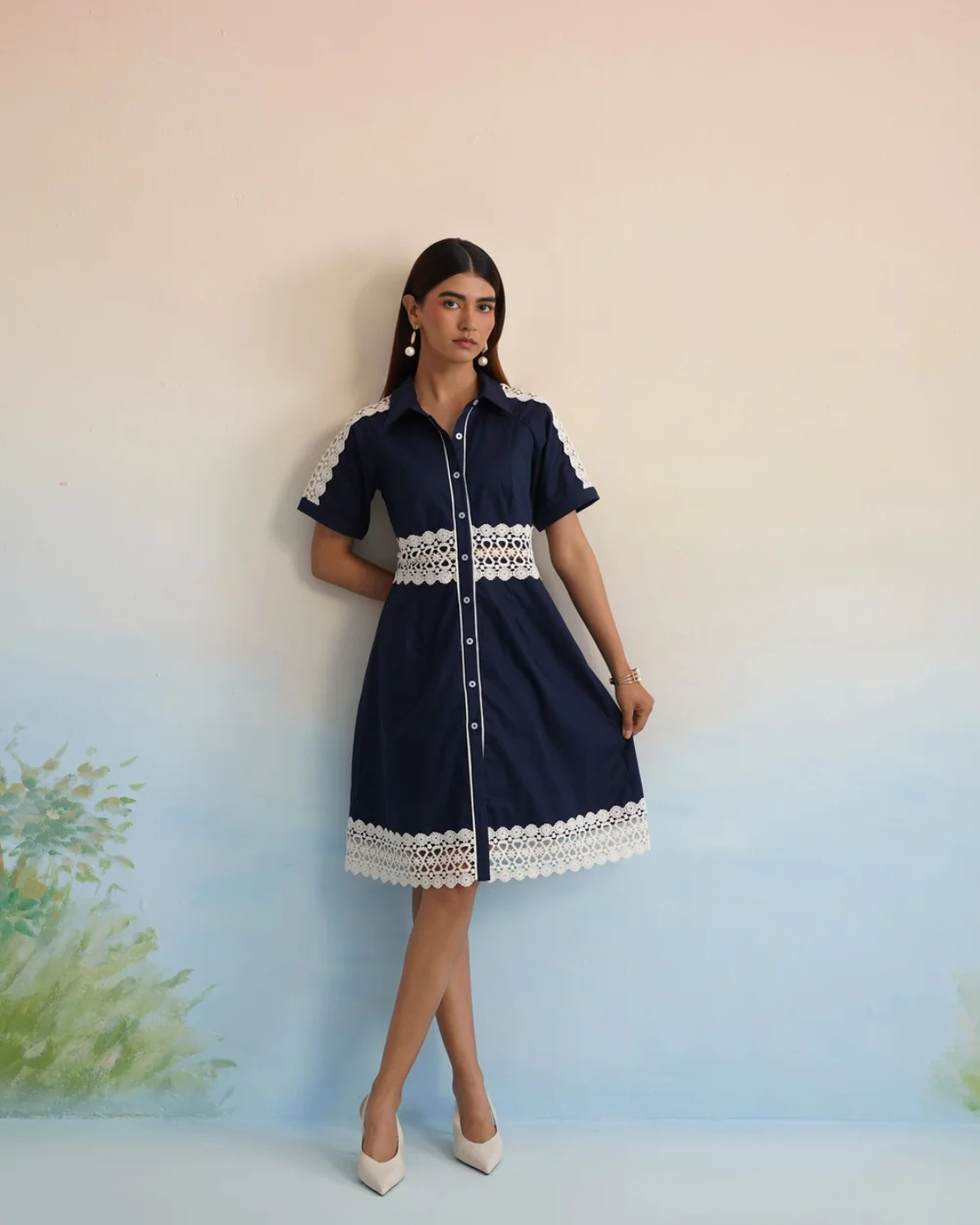 The Navy Bloom Lace Shirt Dress