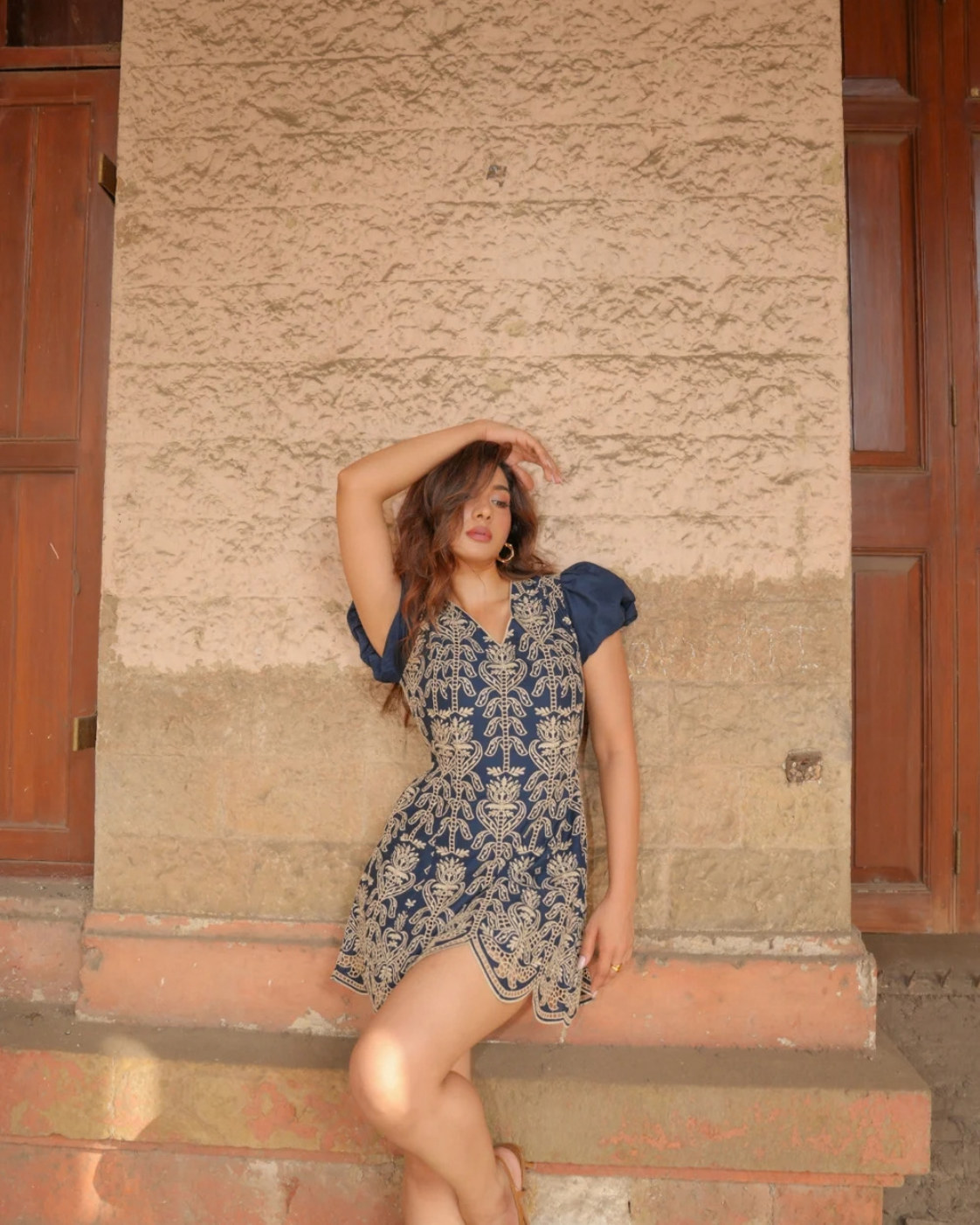 Natasha Bharadwaj in The Midnight Fleur Embroidered Mini Dress