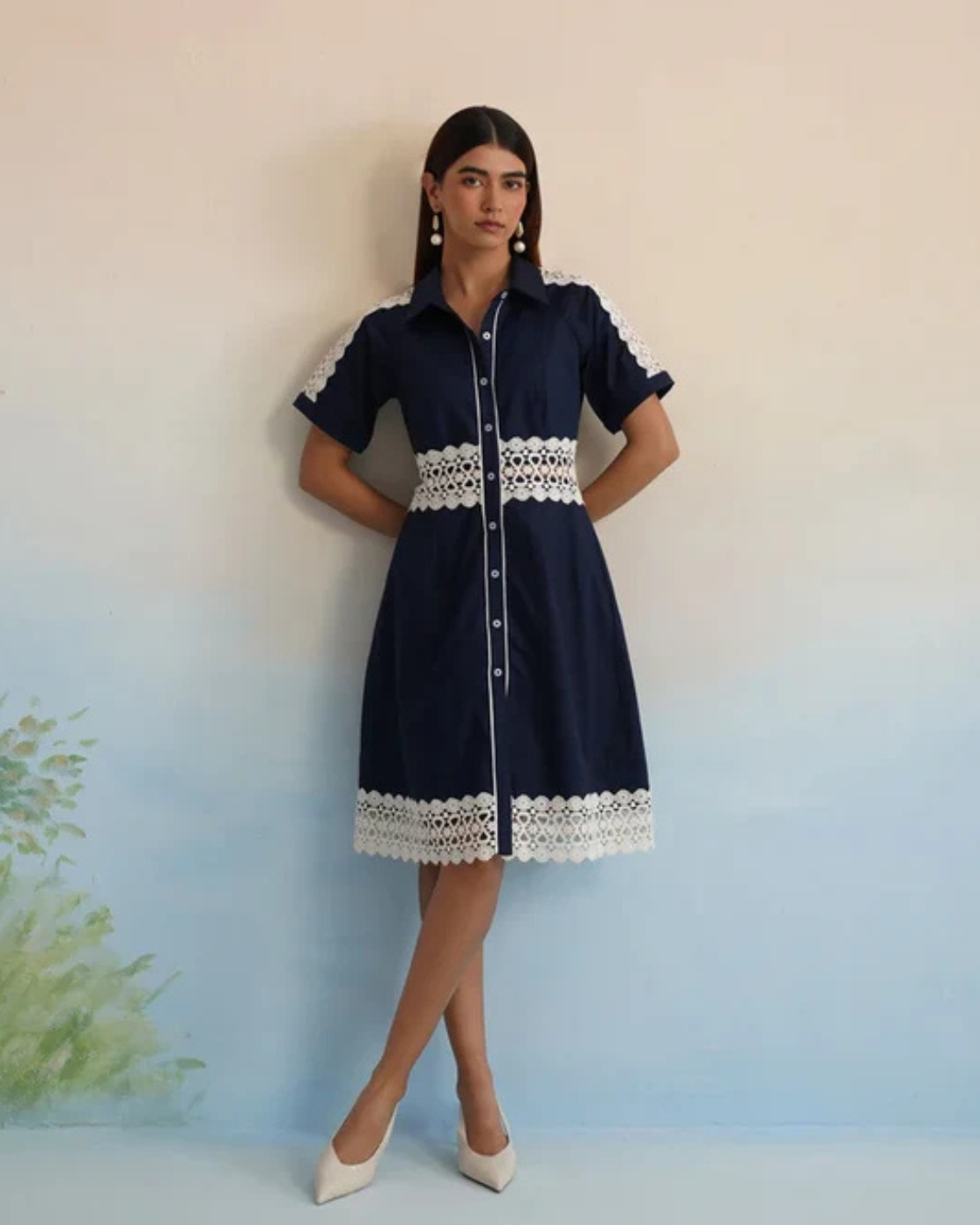 The Navy Bloom Lace Shirt Dress