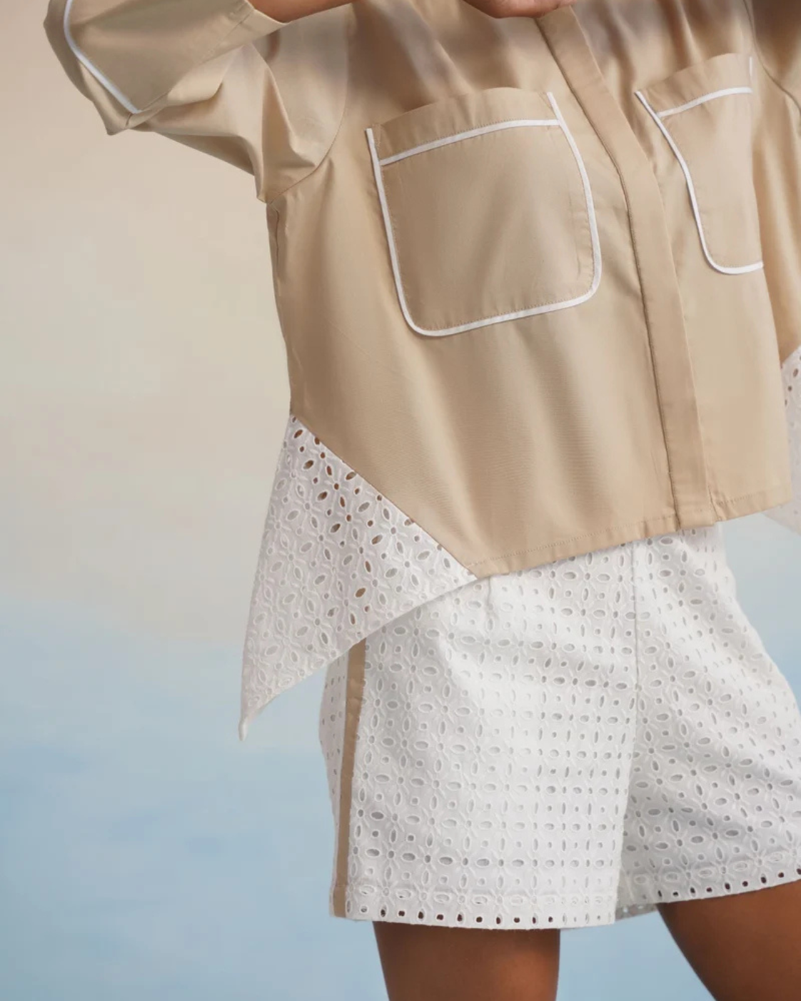 The Dune Contrast Eyelet Short Set