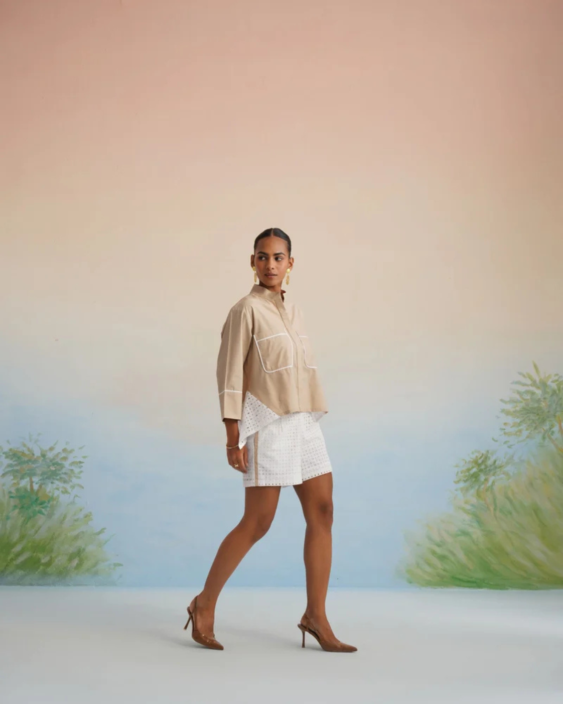 The Dune Contrast Eyelet Short Set