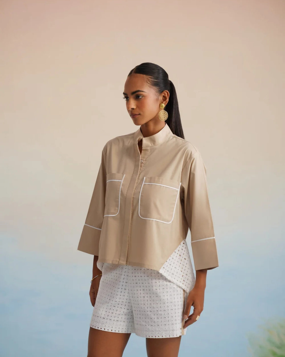 The Dune Contrast Eyelet Short Set