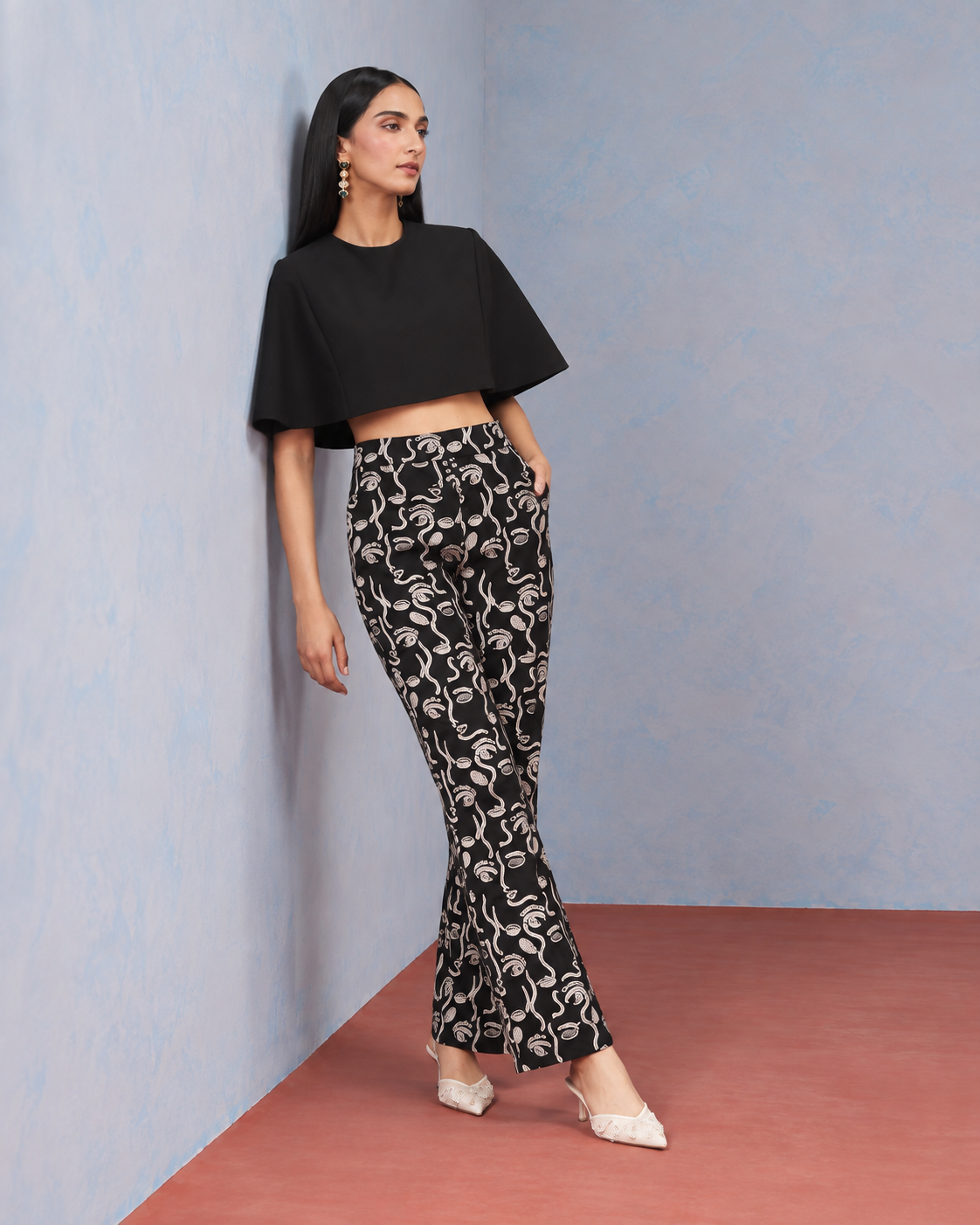 The Nyx Cropped Cape & Abstract Embroidered Trouser Set