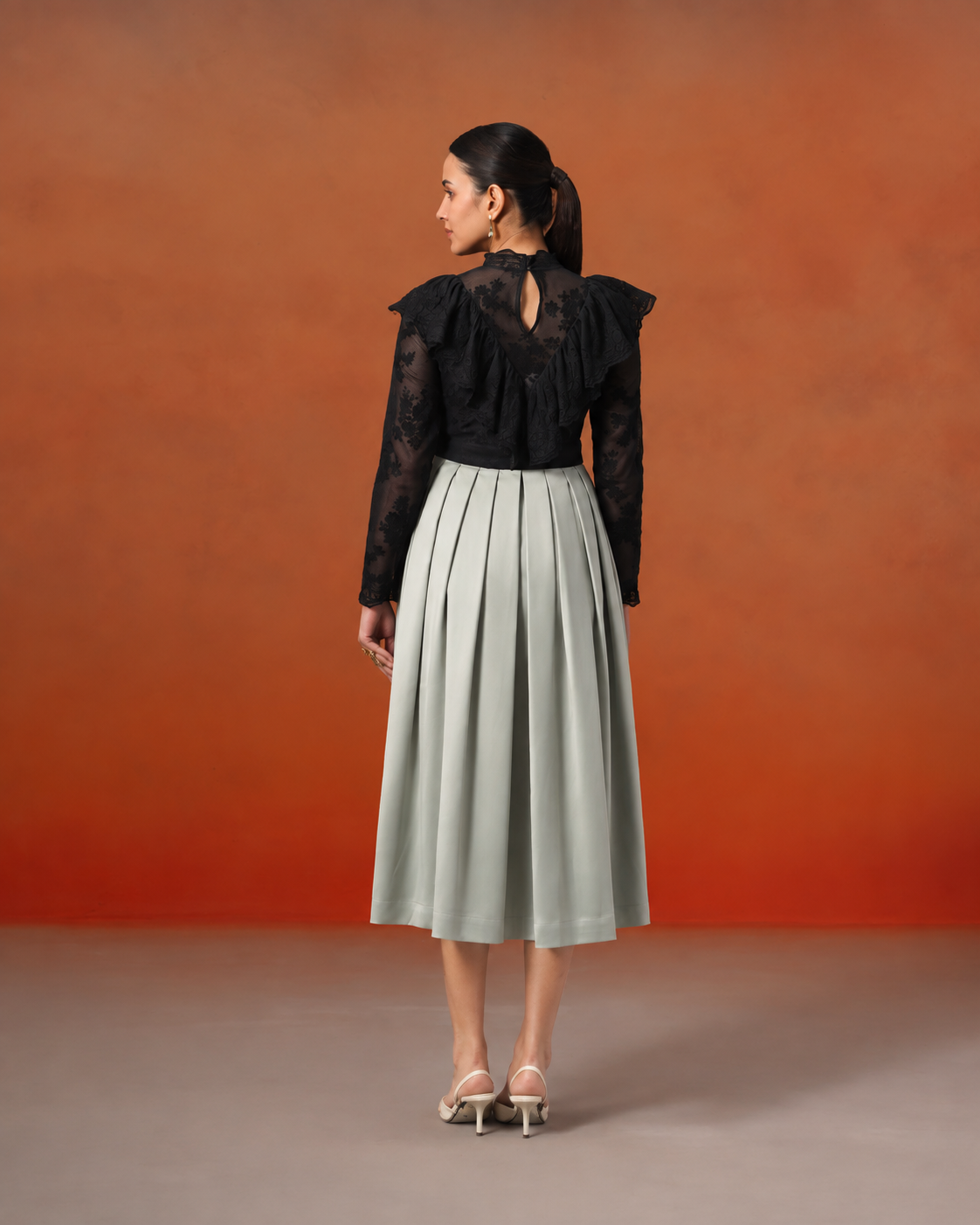 The Celeste Noir & Sage Pleated Dress