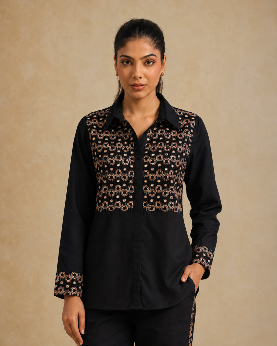 The Midnight Bronze Embroidered Shirt & Trouser Set