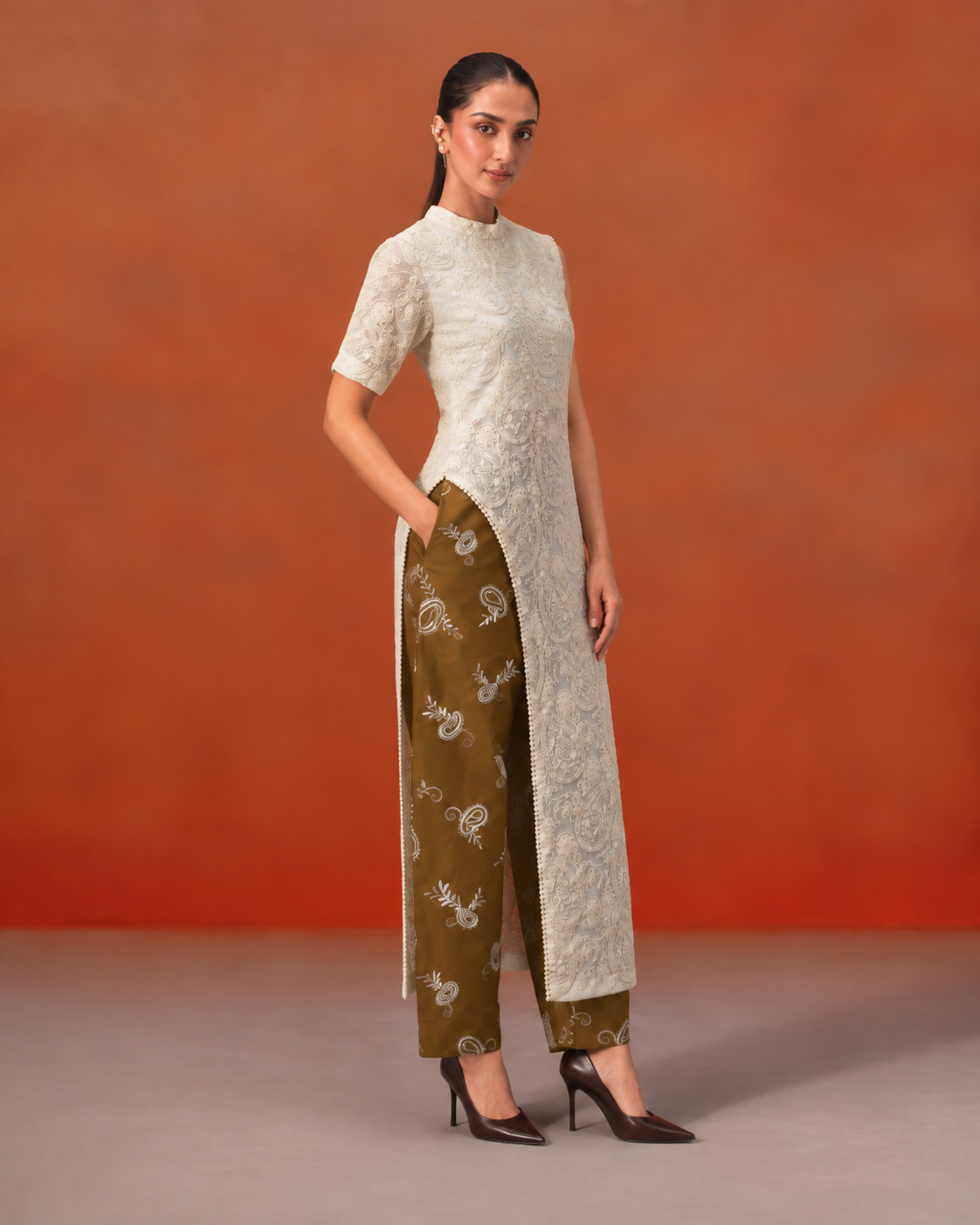 The Siena Asymmetric Embroidered Tunic & Trouser Set