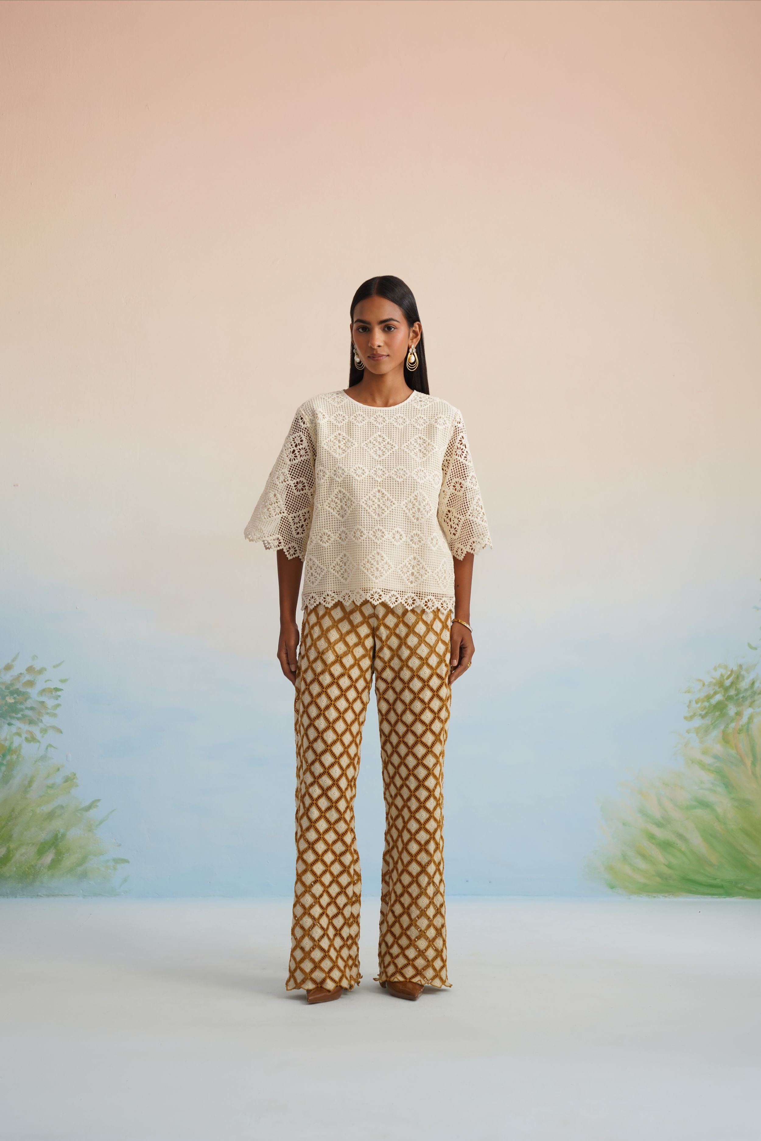 The Alabaster Geometric Cutwork Top