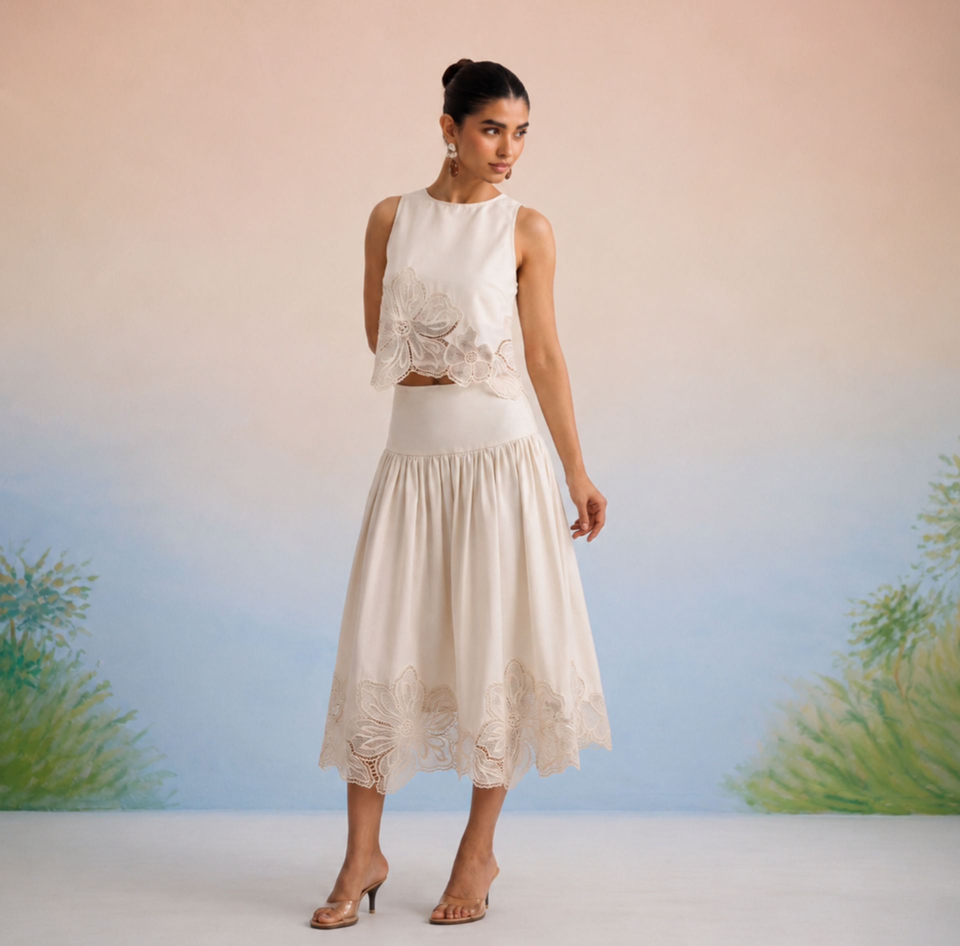 Bulevar Blossom - The Vienna Ivory Floral Appliqué Skirt Set