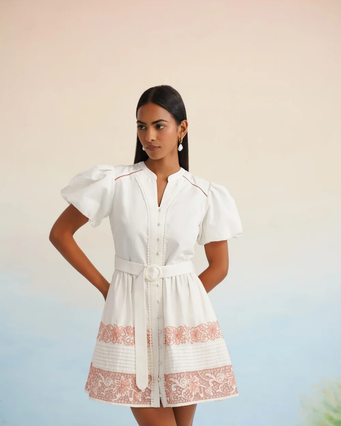 The White Blossom Embroidered Shirt Dress