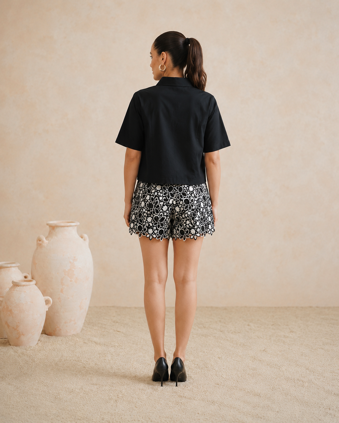 The Portofino Monochrome Shirt & Lace Shorts Set