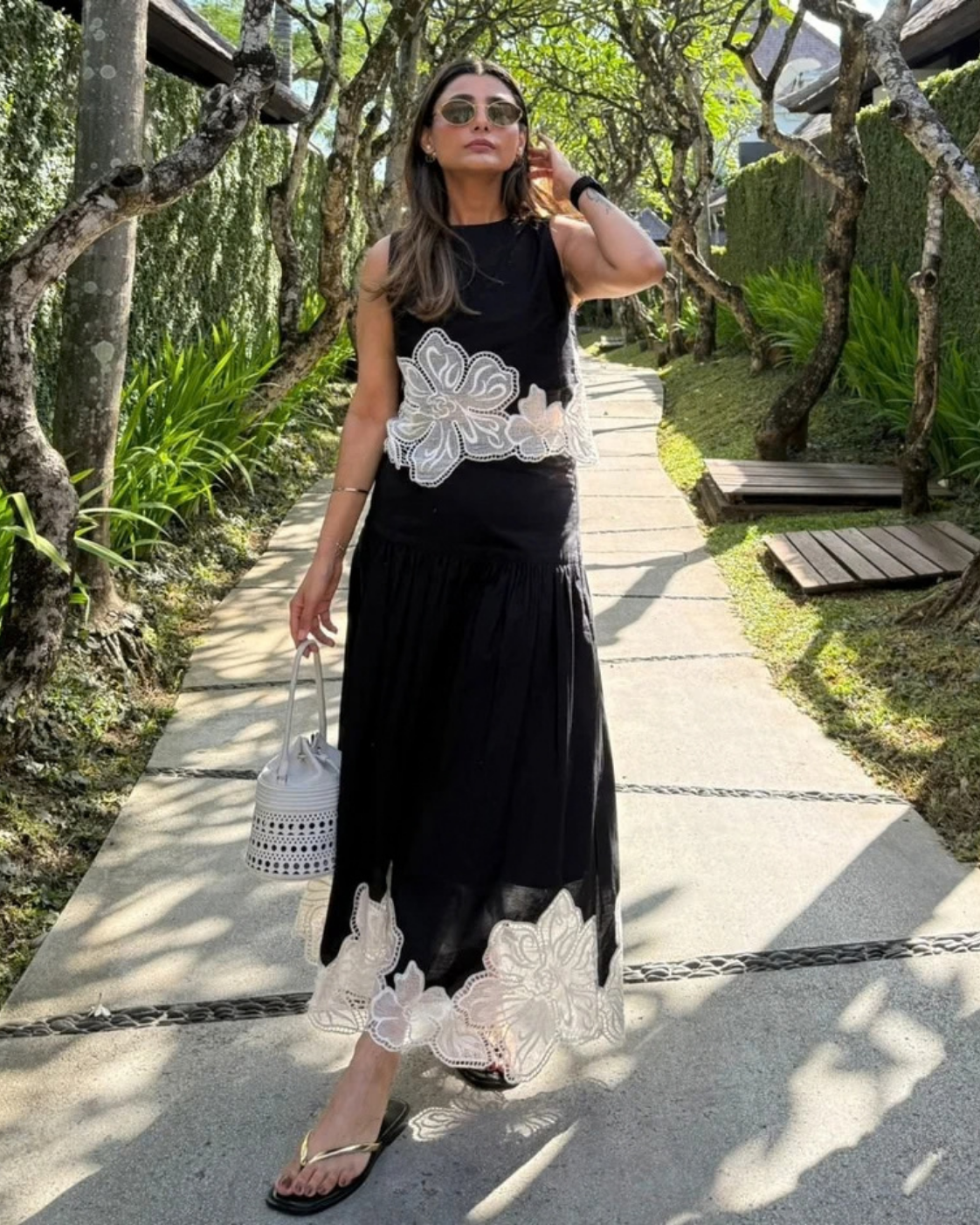 Ishita Saluja in The Vienna Black Floral Appliqué Skirt Set