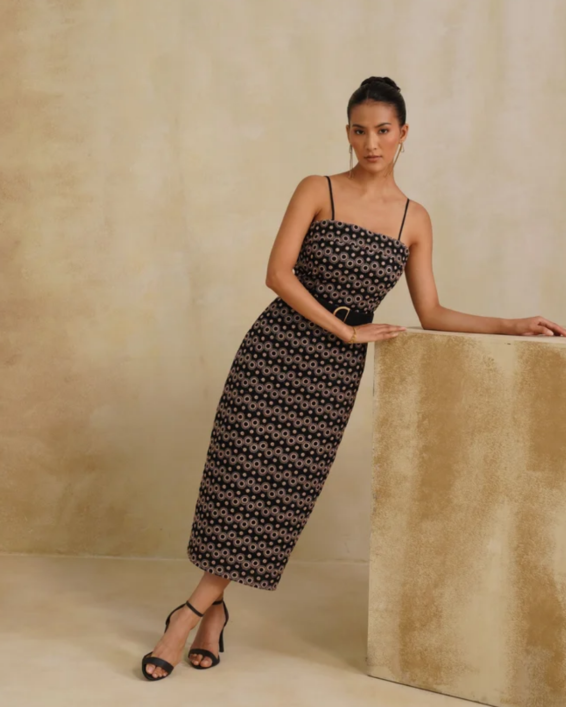 The Midnight Halo Embroidered Midi Dress