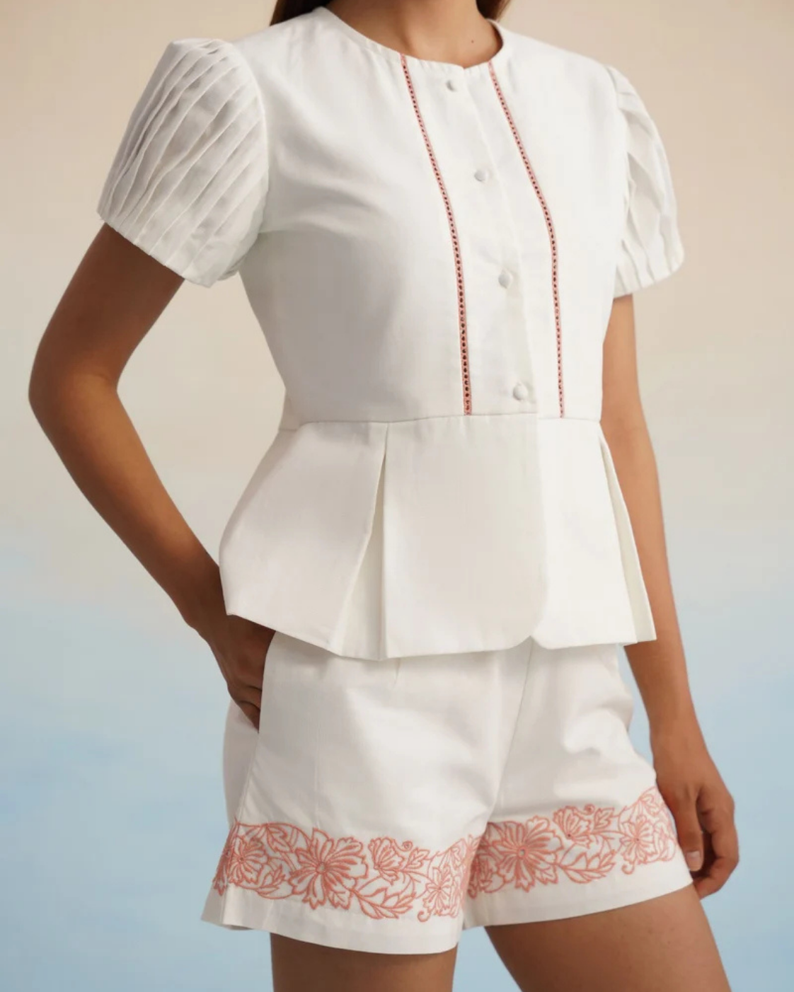 The White Blossom Embroidered Peplum Co-ord