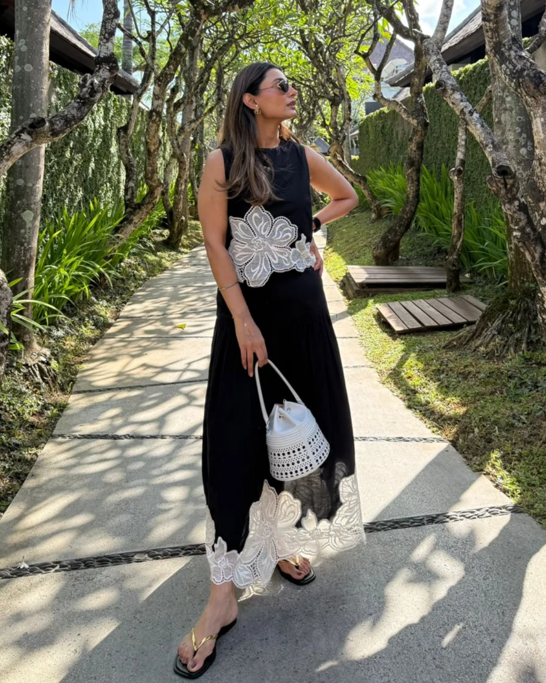 Ishita Saluja in The Vienna Black Floral Appliqué Skirt Set