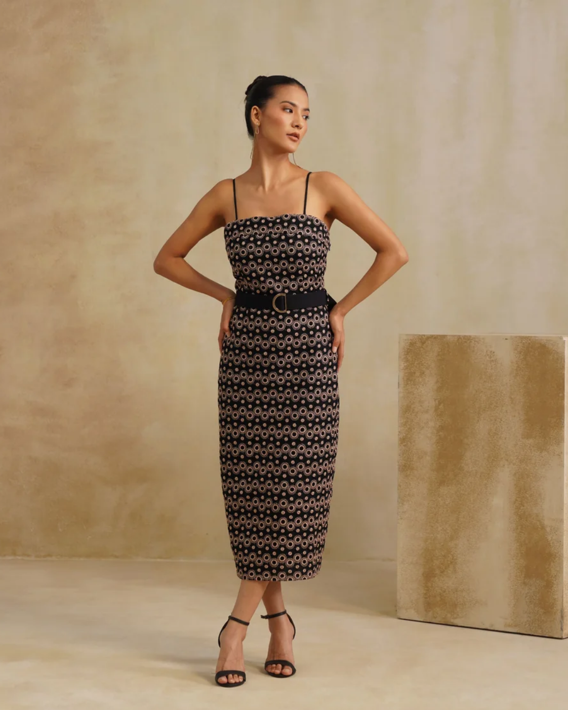 The Midnight Halo Embroidered Midi Dress