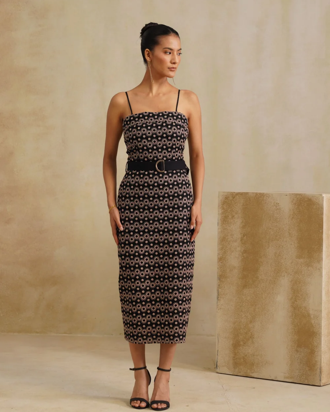 The Midnight Halo Embroidered Midi Dress