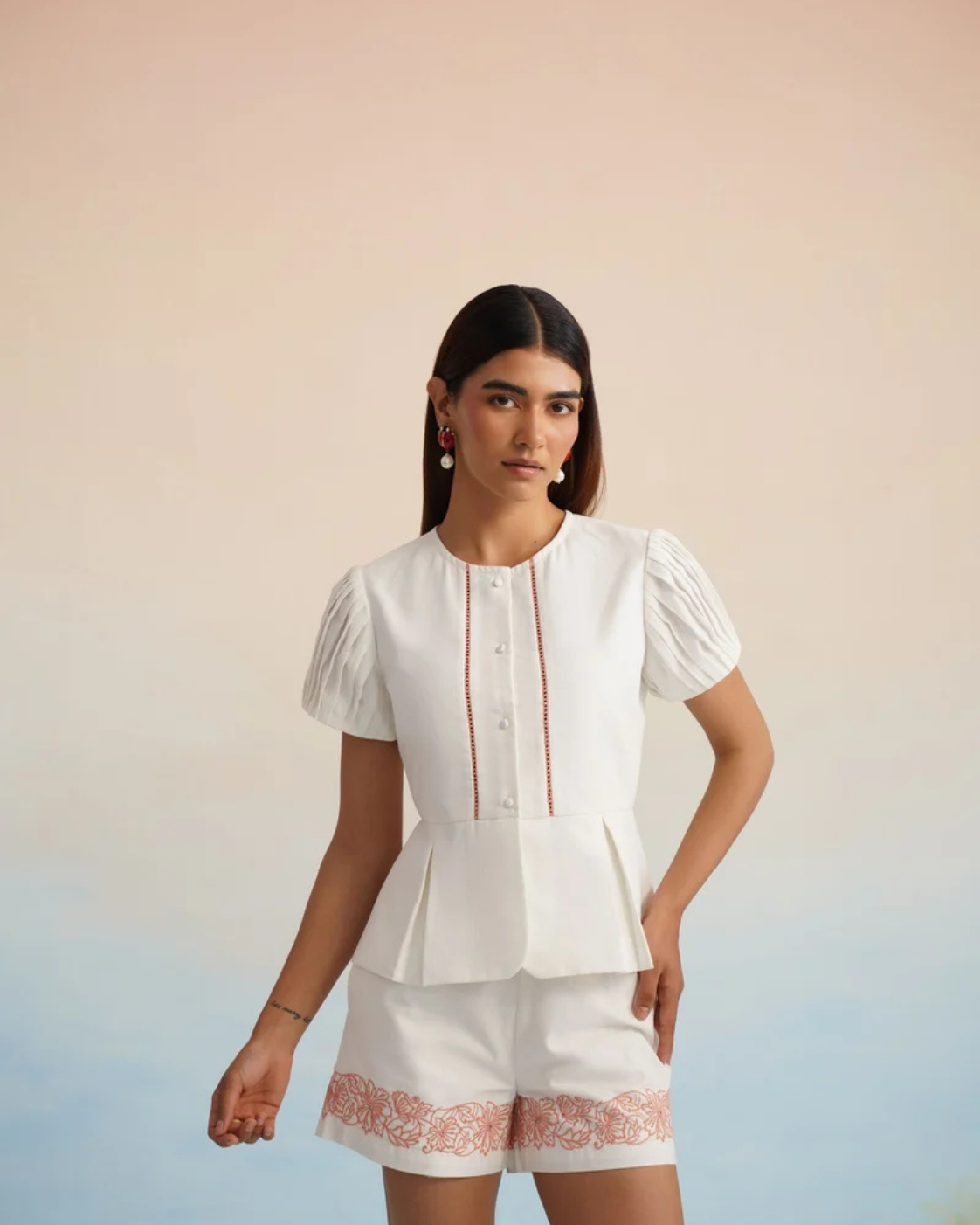 The White Blossom Embroidered Peplum Co-ord