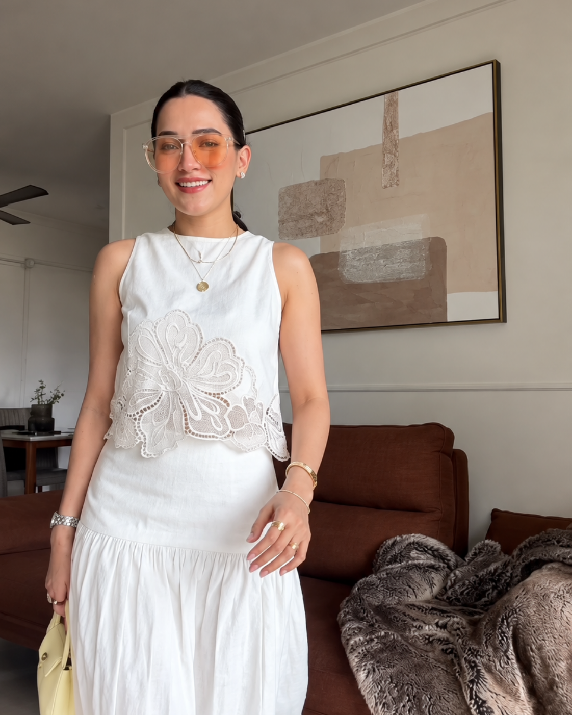 Nikita Madhani in The Vienna Ivory Floral Appliqué Skirt Set