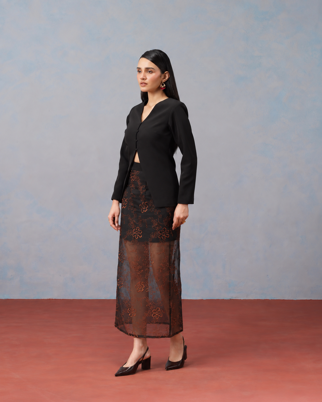 The Lumière Edit - The Isolde Bronze Floral Illusion Skirt & Cutaway Jacket Set