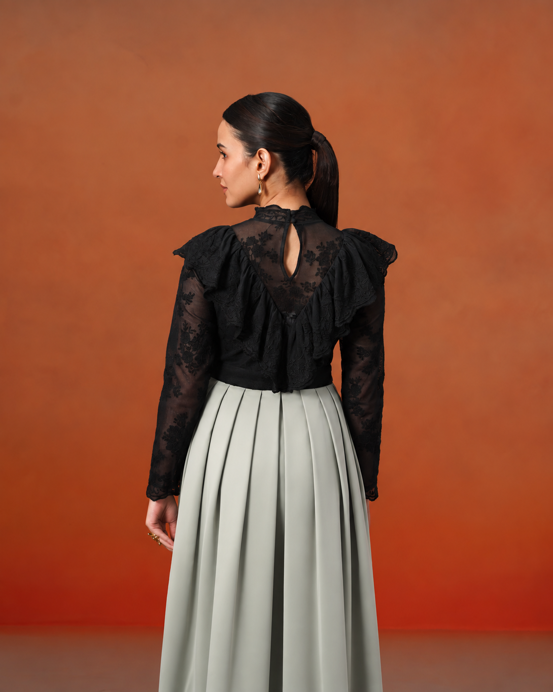 The Celeste Noir & Sage Pleated Dress