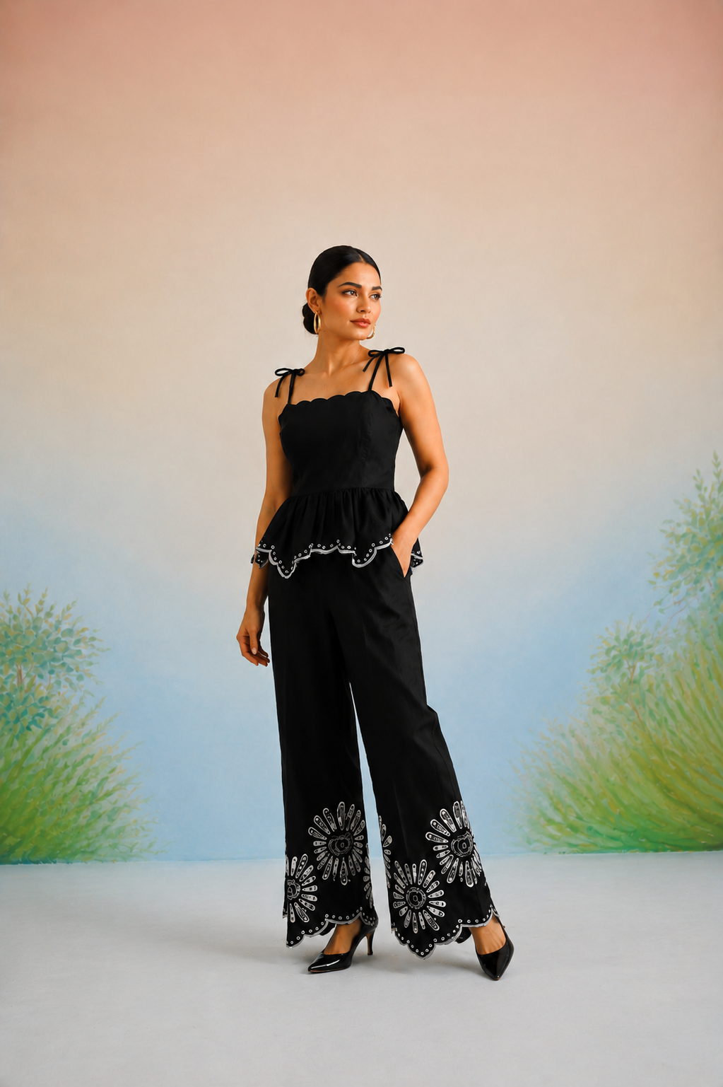 Bulevar Blossom - The Midnight Scalloped Peplum Pant Set