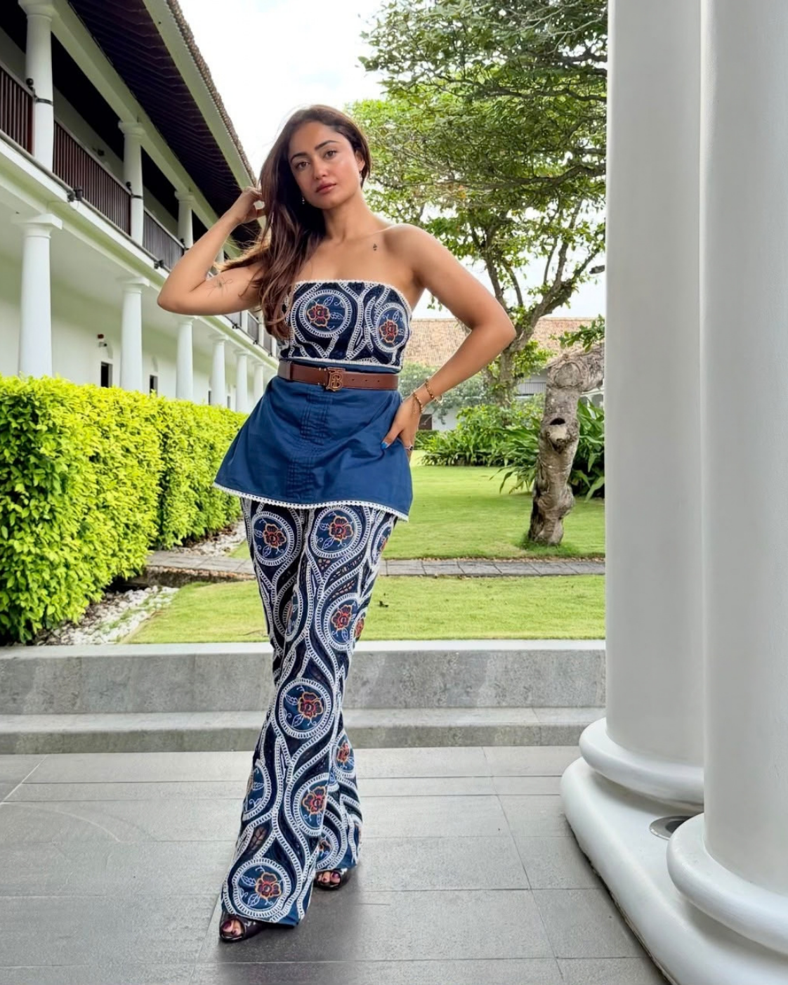 Tridha Choudhury in The Indigo Motif Strapless Embroidered Pant Set