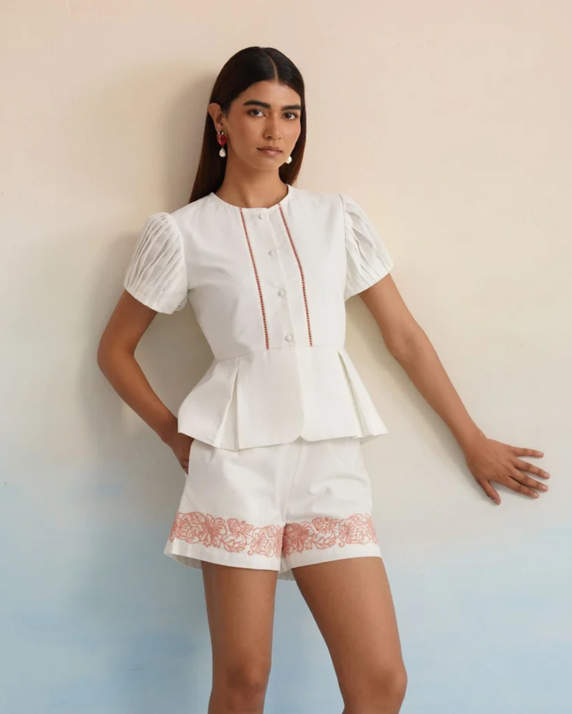 The White Blossom Embroidered Peplum Co-ord