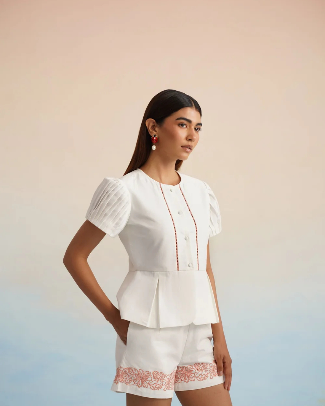 The White Blossom Embroidered Peplum Co-ord