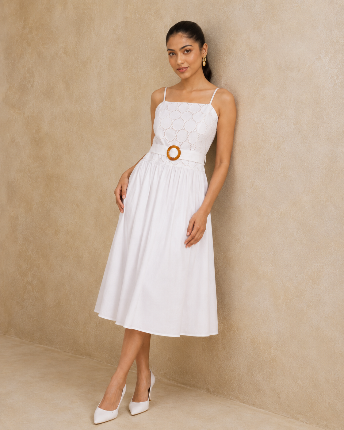 The Solstice White Eyelet Midi Dress