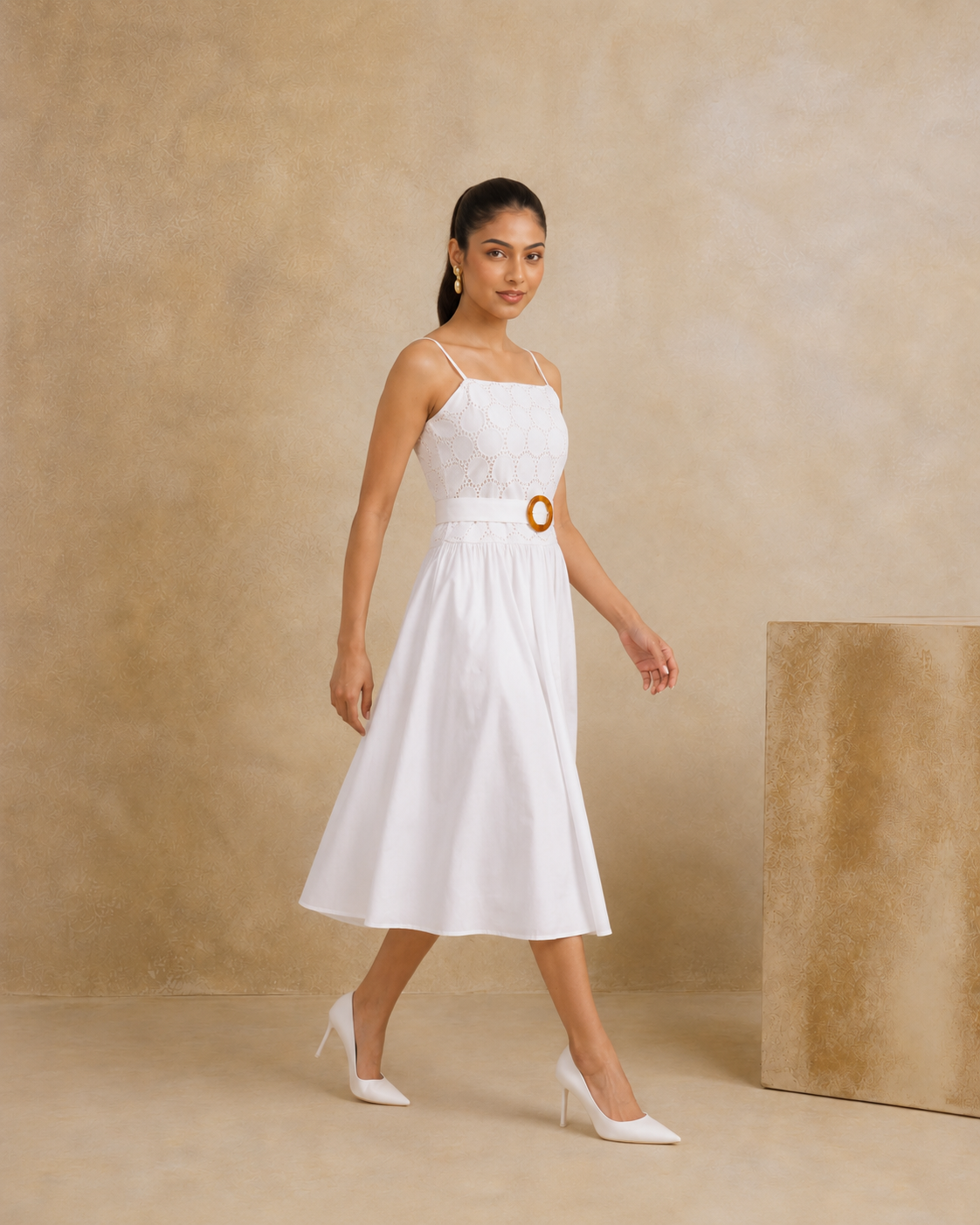 The Solstice White Eyelet Midi Dress