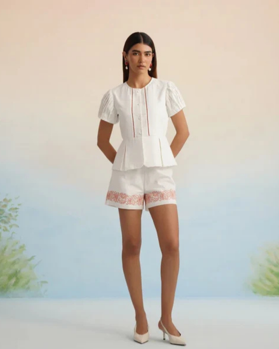The White Blossom Embroidered Peplum Co-ord