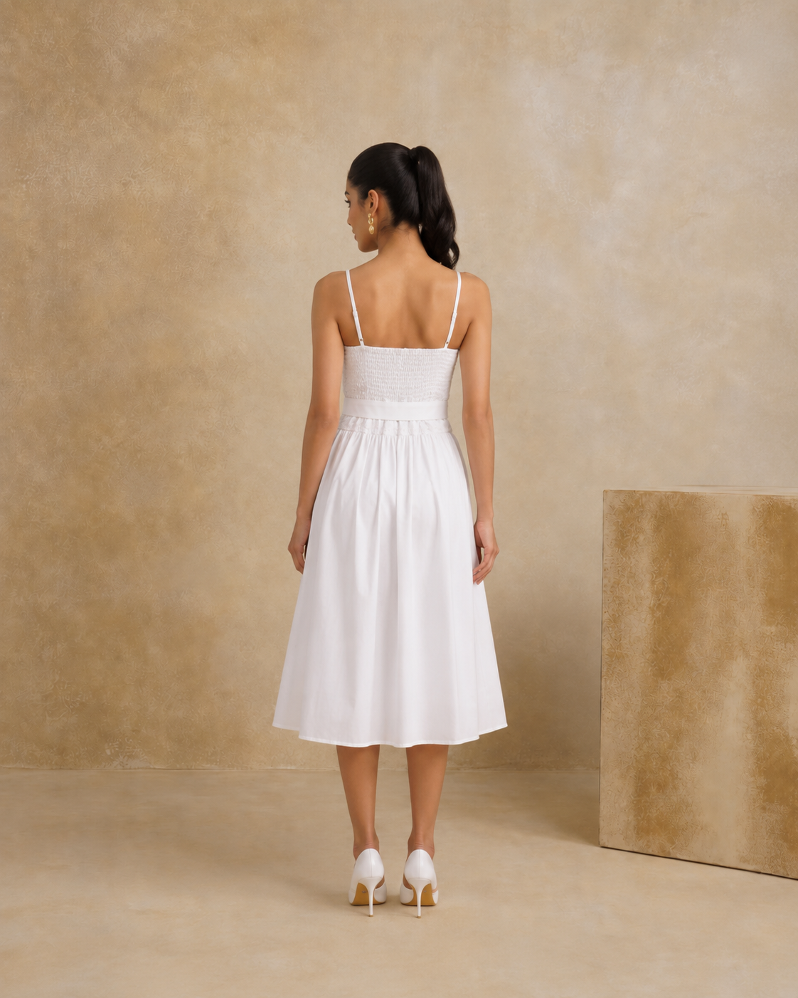 The Solstice White Eyelet Midi Dress