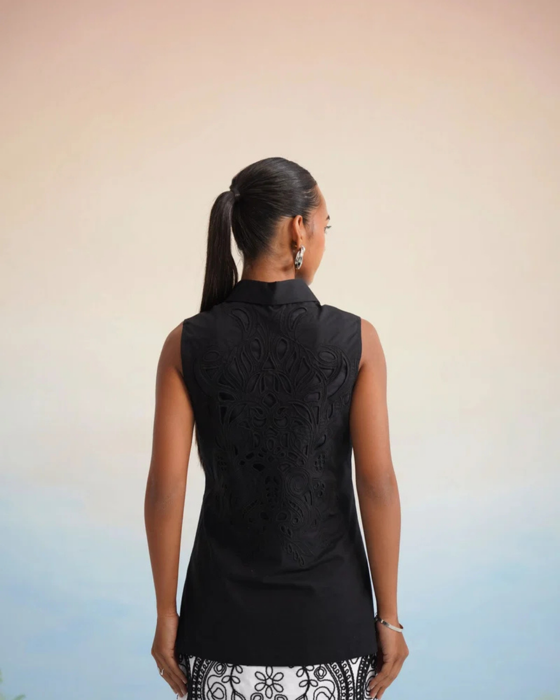 The Noir Medallion Embroidered Skirt Set