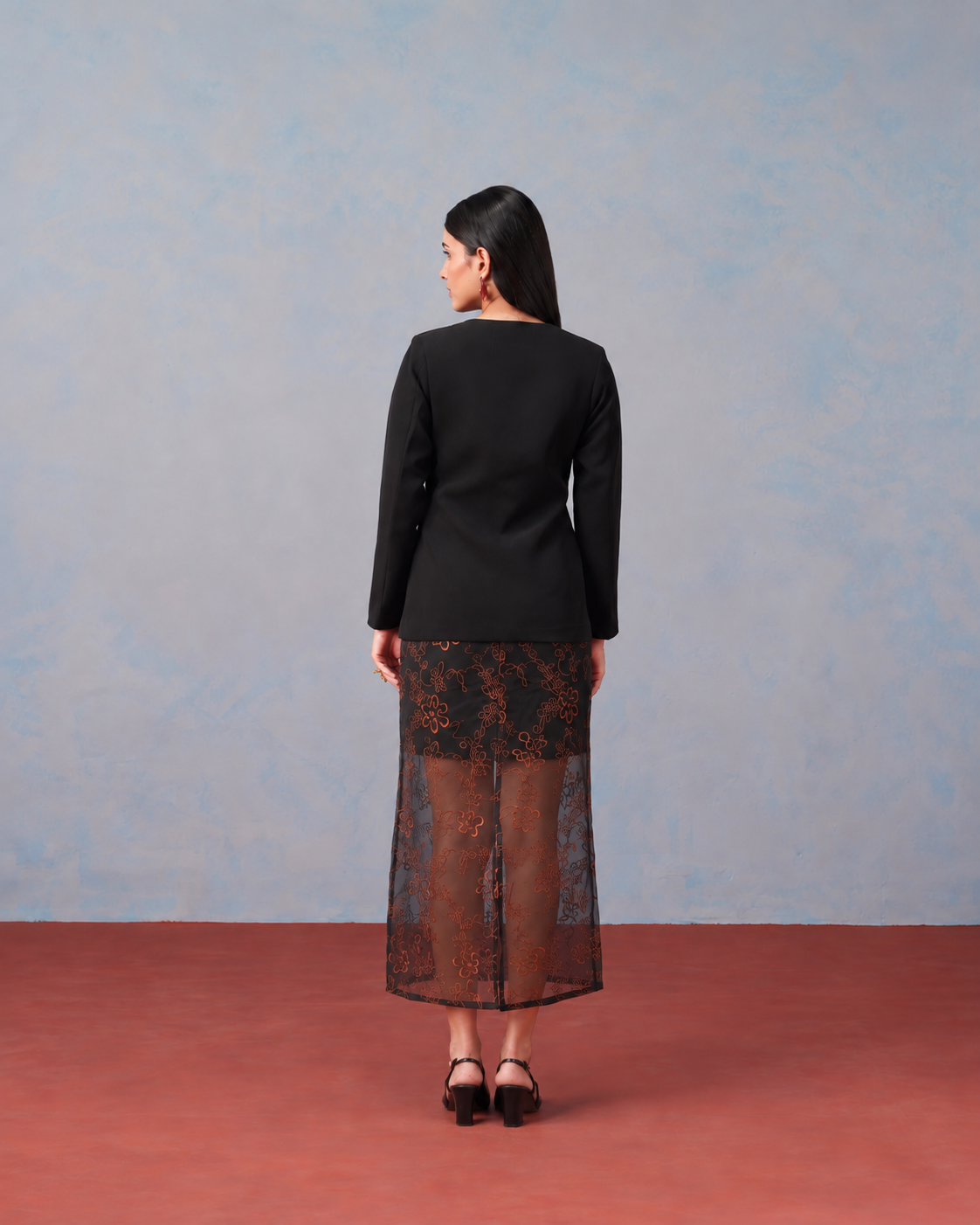 The Lumière Edit - The Isolde Bronze Floral Illusion Skirt & Cutaway Jacket Set