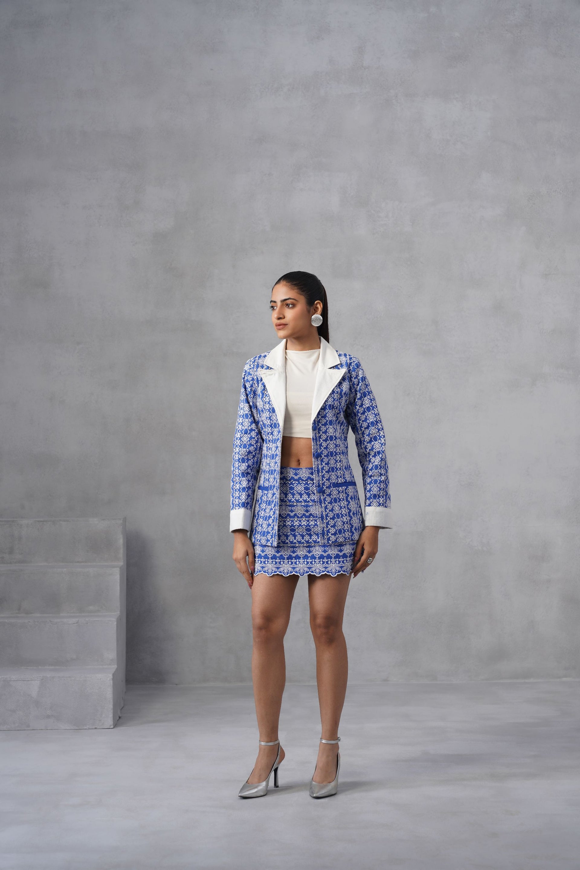 Blue Lattice Embroidered Co-ord