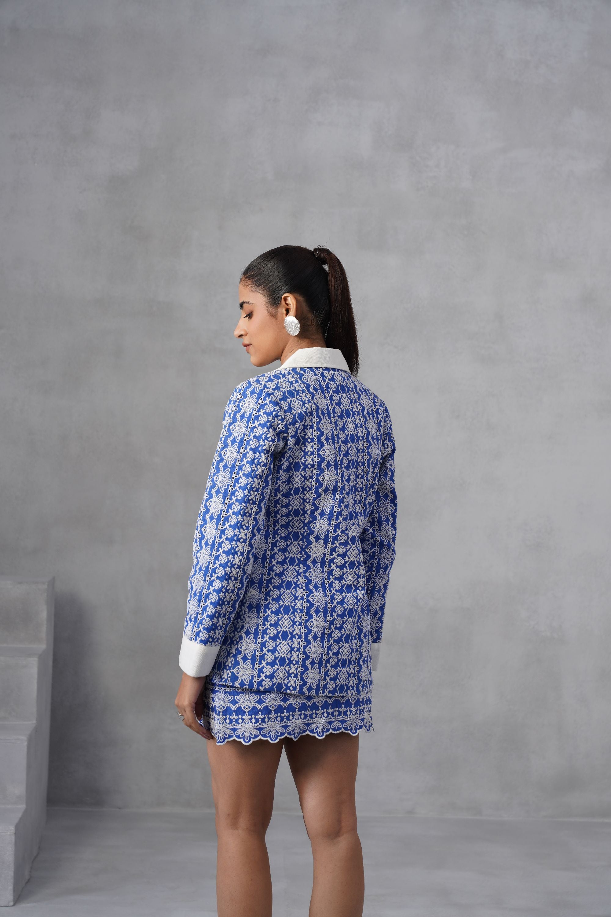 Blue Lattice Embroidered Co-ord