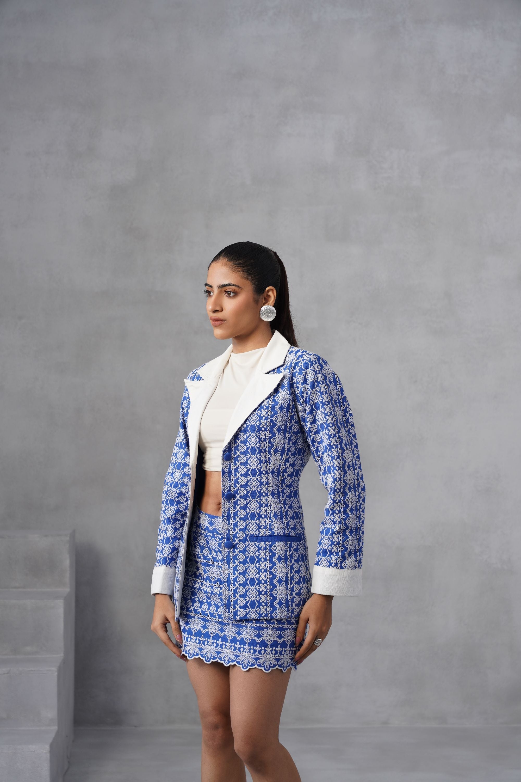 Blue Lattice Mini Skirt