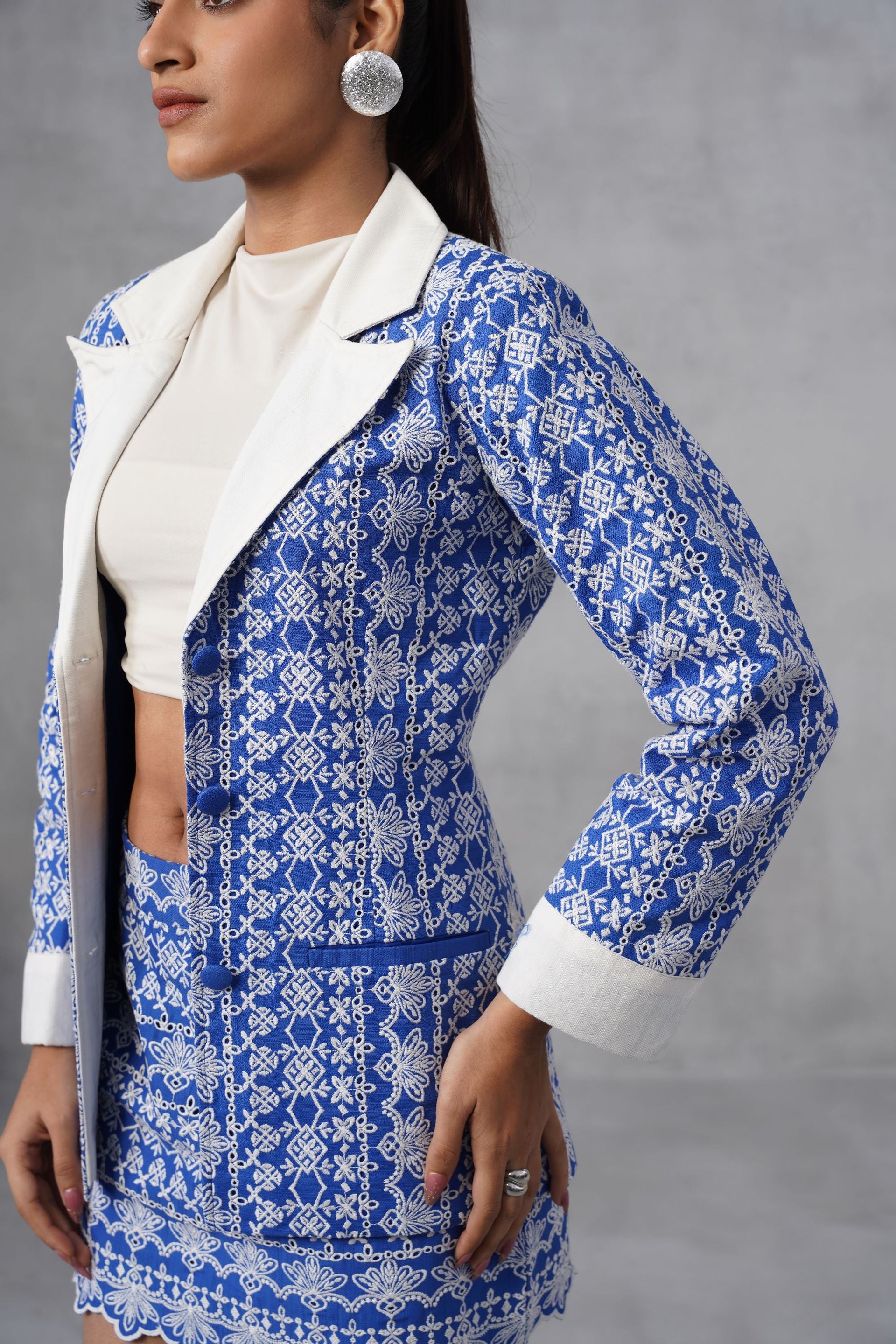 Blue Lattice Mini Skirt