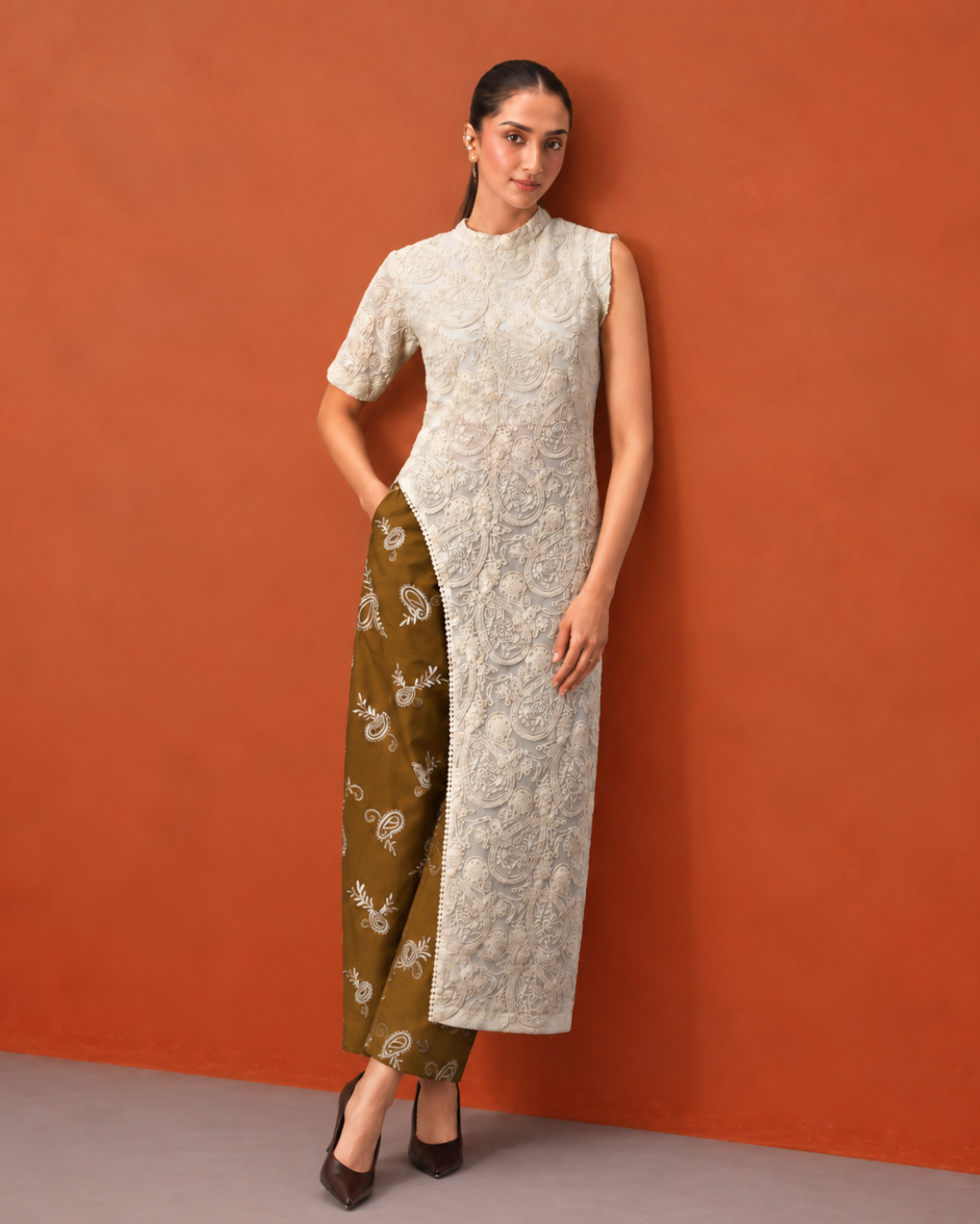 The Siena Asymmetric Embroidered Tunic & Trouser Set